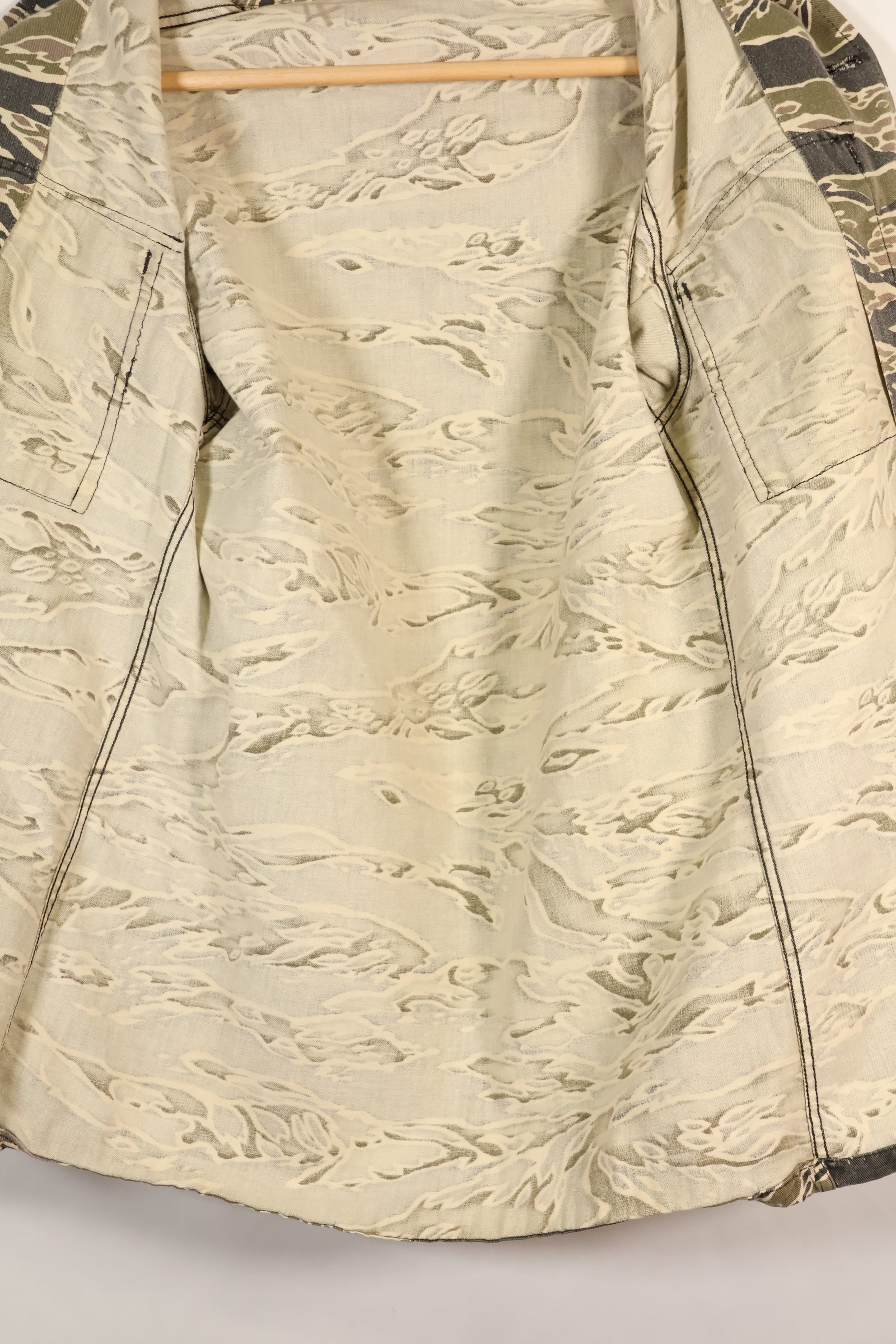 Early 1970s Late War Pattern Tiger Stripe Heavy Cotton Shirt, faded, used.