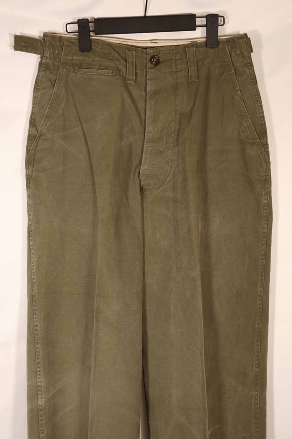 Real late 1940s - early 1950s M45 OD cotton field pants, used, strong signs of use.