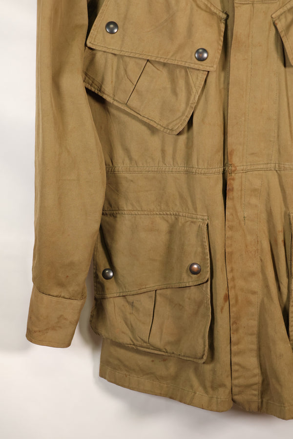 1940s 40R WWII M42 jump jacket without waist belt, stained, used.