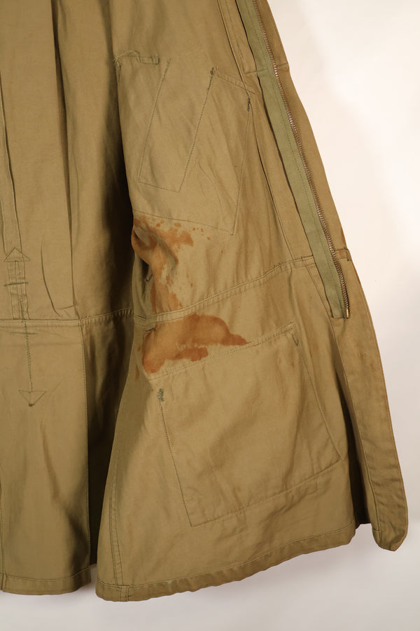 1940s 40R WWII M42 jump jacket without waist belt, stained, used.