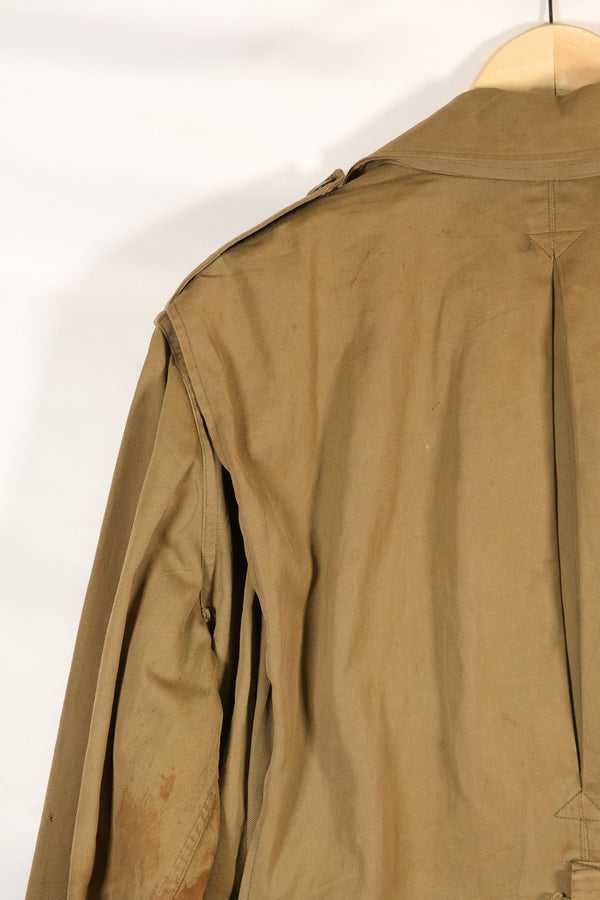 1940s 40R WWII M42 jump jacket without waist belt, stained, used.