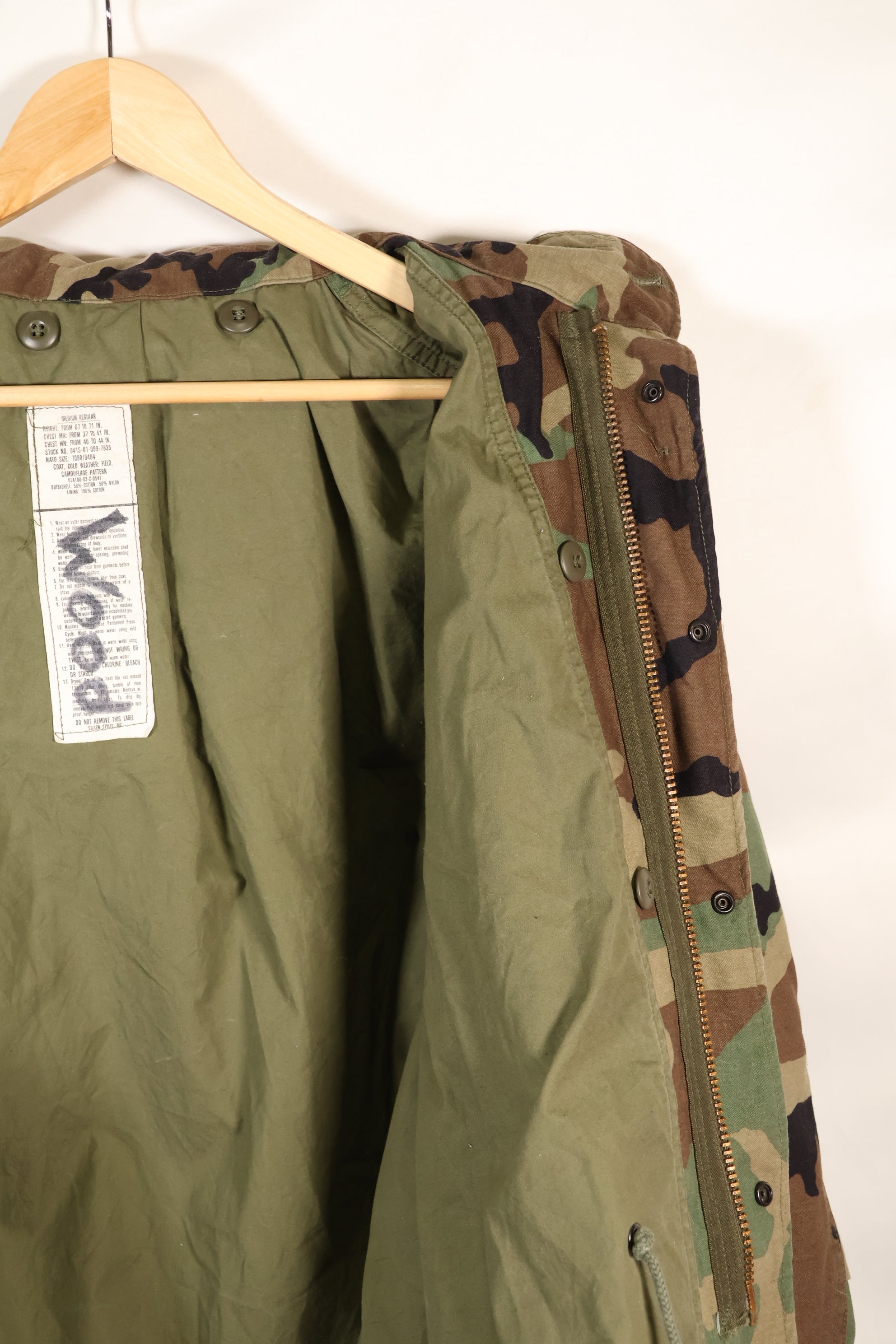 1983 Contract M-R Early Lot M65 Field Jacket Woodland Camouflage Brass Zipper Used