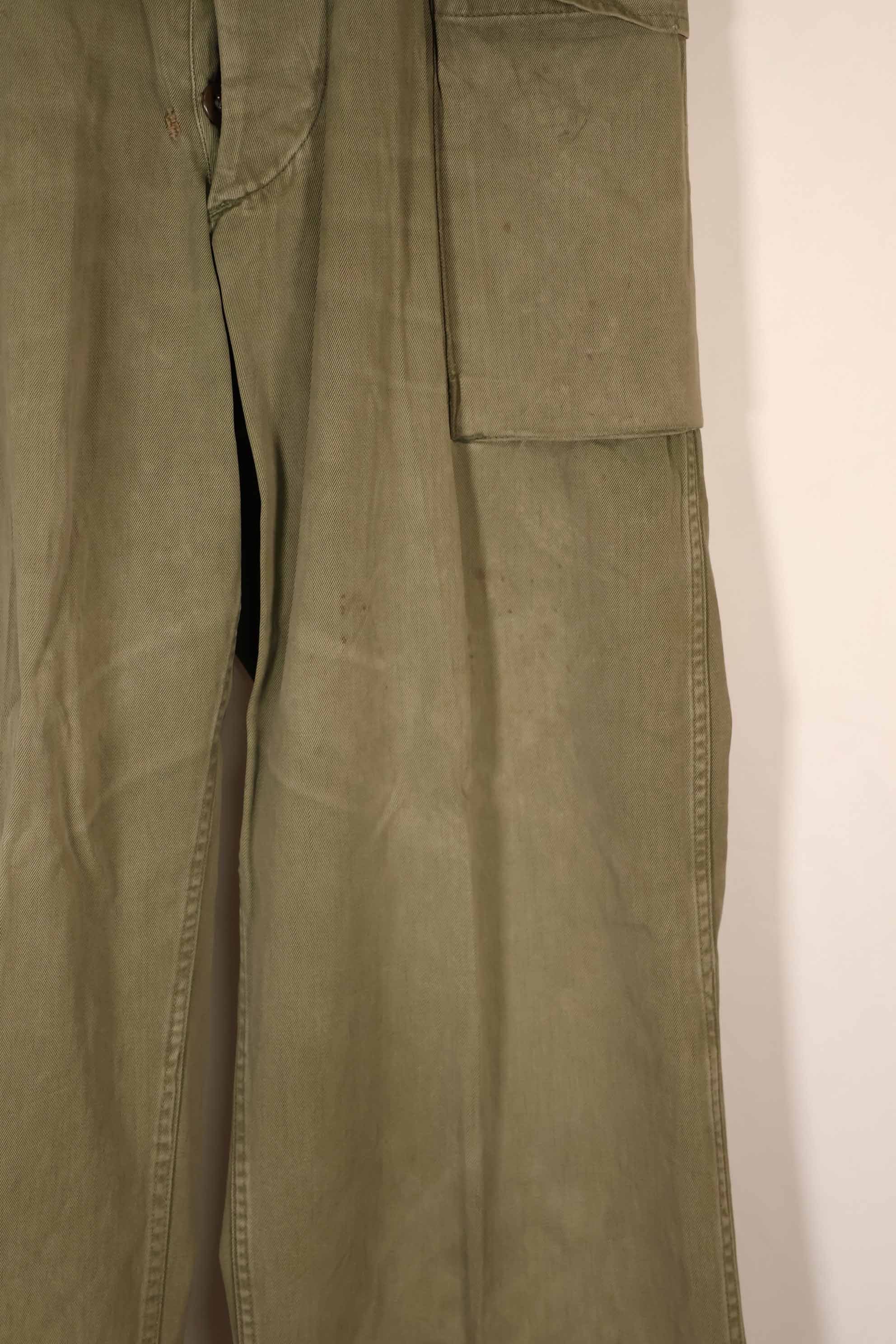 Real late 1940s-early 1950s M45 OD cotton field pants, used, strong signs of use B