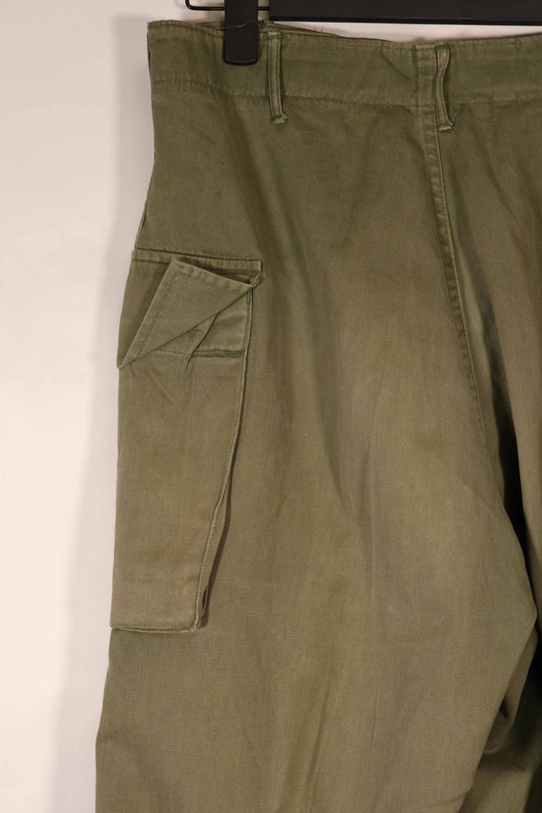 Real late 1940s-early 1950s M45 OD cotton field pants, used, strong signs of use B