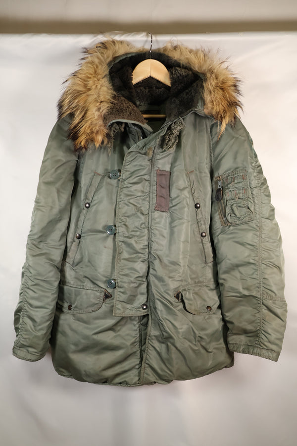 1950's MEDIUM black tag N-3B heavy zone flight jacket, used.