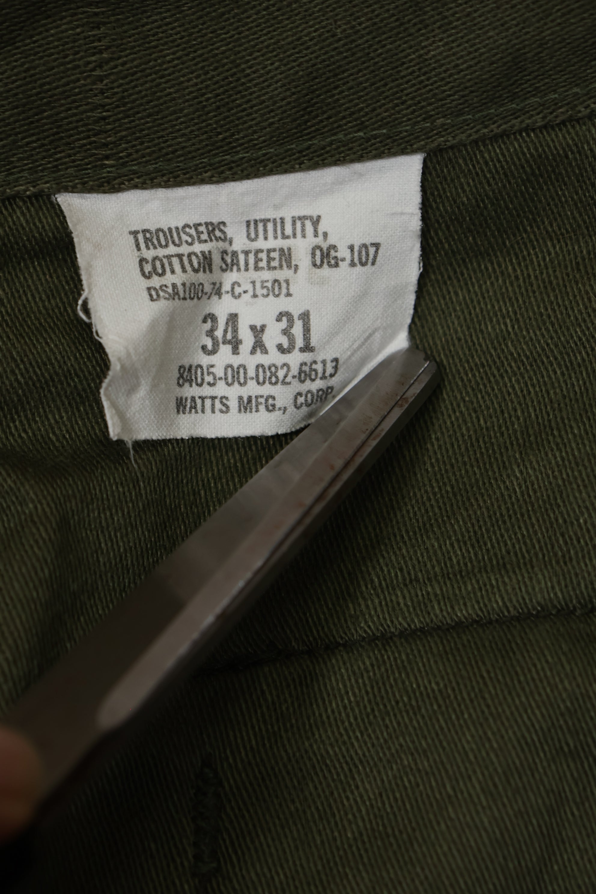 1974 OG-107 utility pants, baker pants, 34 x 31, used.