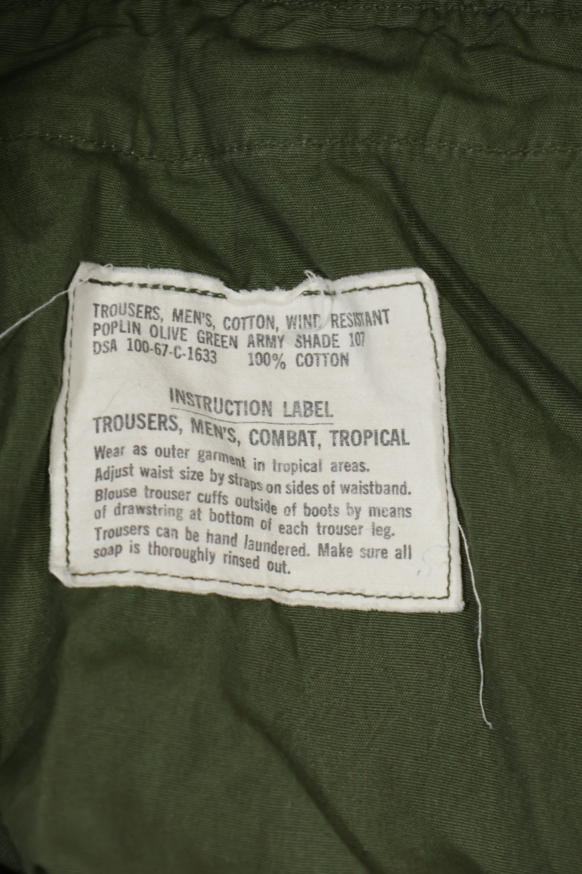 1967 3rd Model Non Ripstop Jungle Fatigue Pants L-R Used