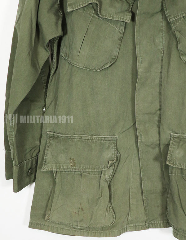 Real 2nd Model Jungle Fatigue Jacket, used, with patches and rank insignia.