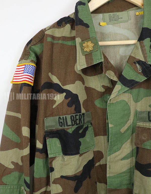 Original U.S. Army Woodland Camouflage Jacket with patches, 1990.