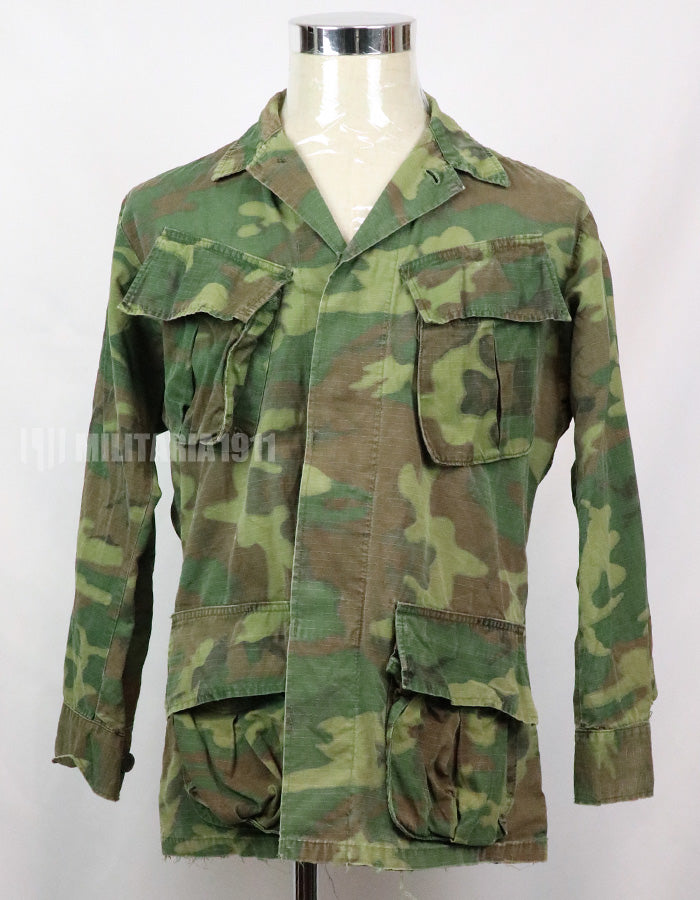 Original U.S. Army ERDL jungle fatigues, 1968 cotract, no size tag, stained.