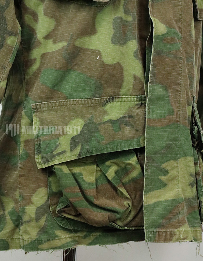 Original U.S. Army ERDL jungle fatigues, 1968 cotract, no size tag, stained.