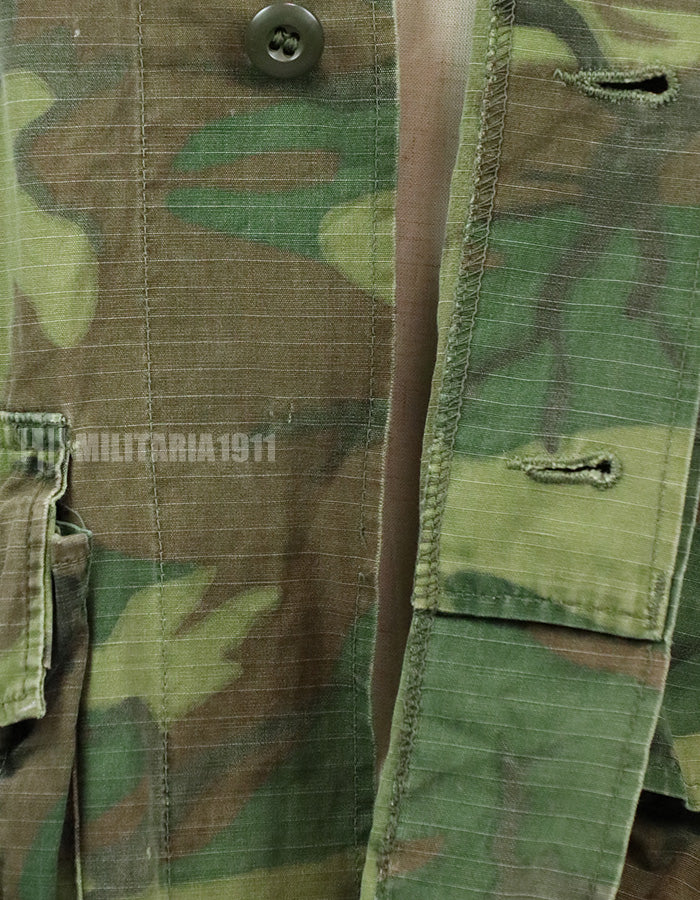 Original U.S. Army ERDL jungle fatigues, 1968 cotract, no size tag, stained.