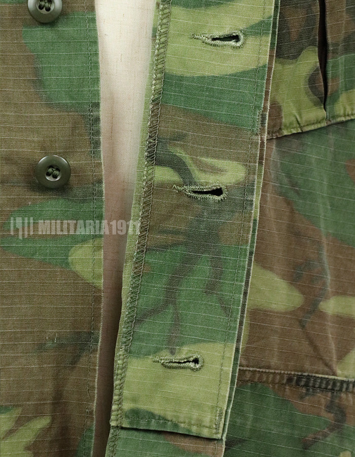 Original U.S. Army ERDL jungle fatigues, 1968 cotract, no size tag, stained.