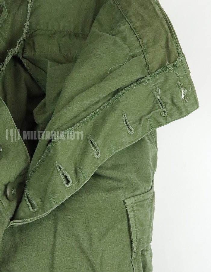 Original 2nd model Jungle Fatigue pants, non-ripstop, worn, scratched, faded. Scuffed, faded