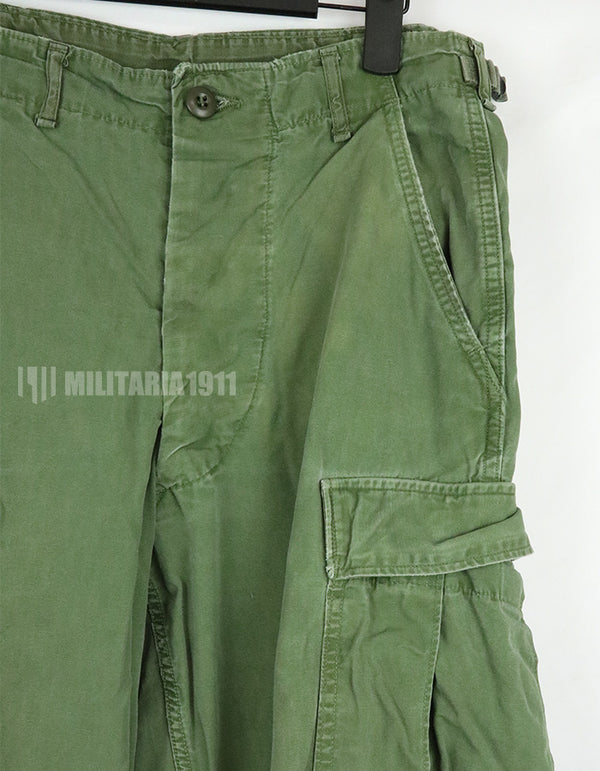 Original 2nd model jungle fatigues, non ripstop, worn, scratched, faded. Yes Used