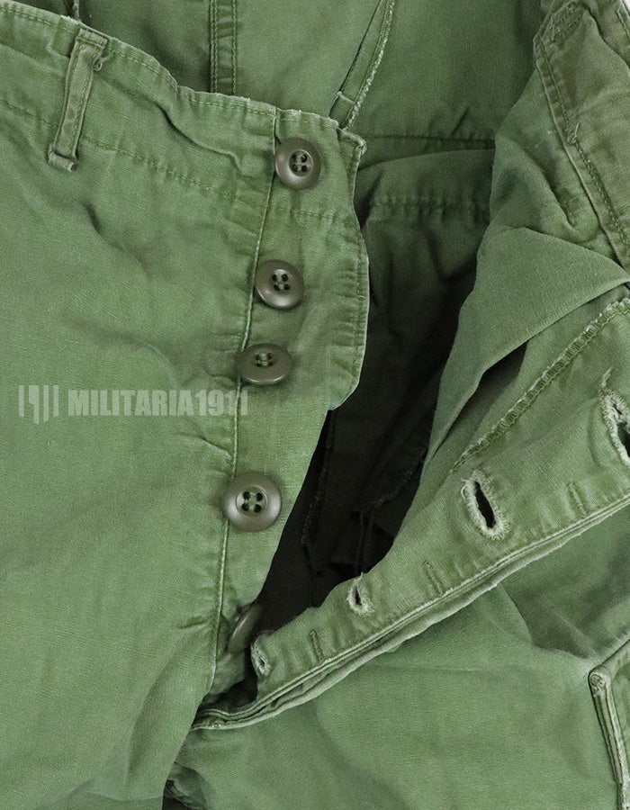 Original 2nd model jungle fatigues, non ripstop, worn, scratched, faded. Yes Used