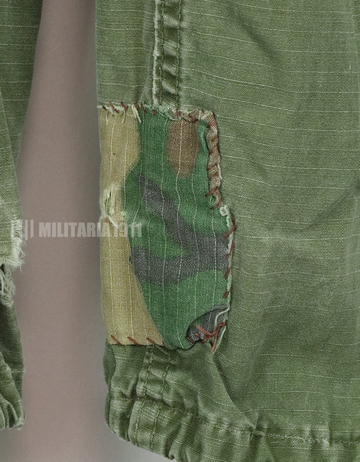 Original late model jungle fatigues pants, ripstop fabric, made in 1969, used, modified.