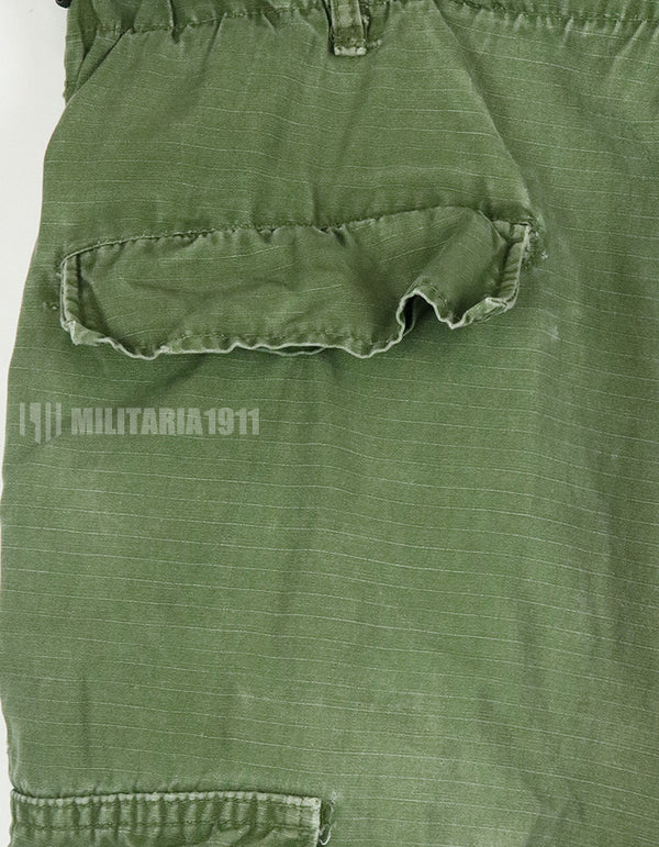 Original late model jungle fatigues pants, ripstop fabric, made in 1969, used, modified.