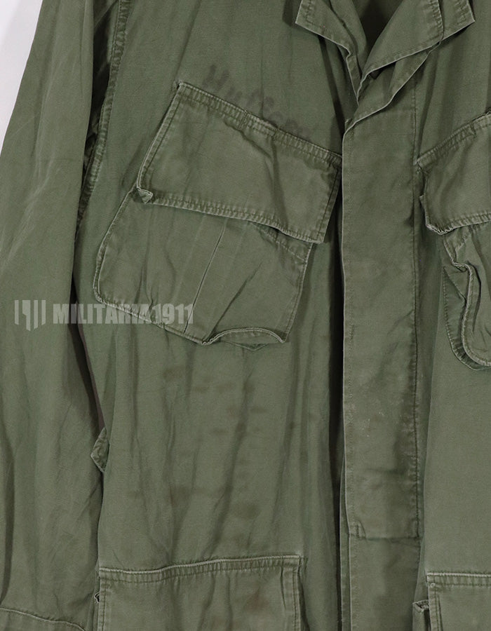 Real 2nd Model Jungle Fatigue Jacket, stained and scratched, missing buttons.