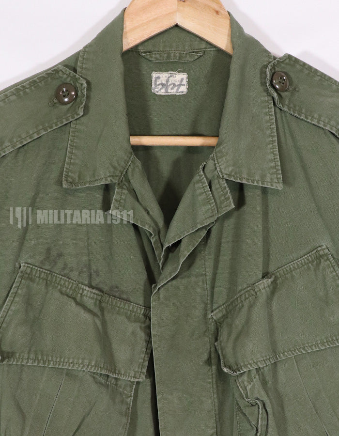 Real 2nd Model Jungle Fatigue Jacket, stained and scratched, missing buttons.